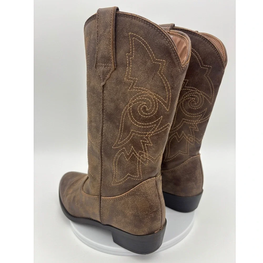KIDS‎ COWBOY BOOTS Western Shoe Little Boy Girl Pointed Toe Brown Youth 5